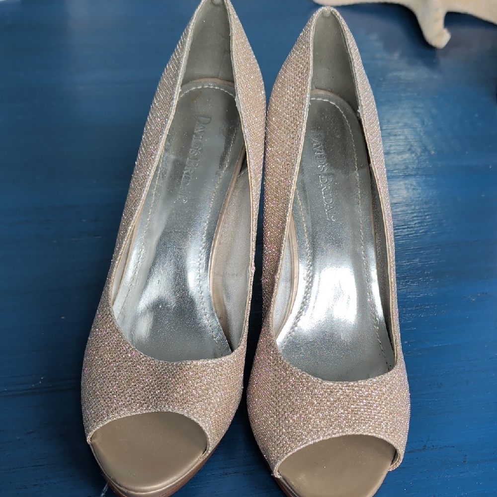 Brand New David's Bridal Glittering Gold Peep-Toe Heels